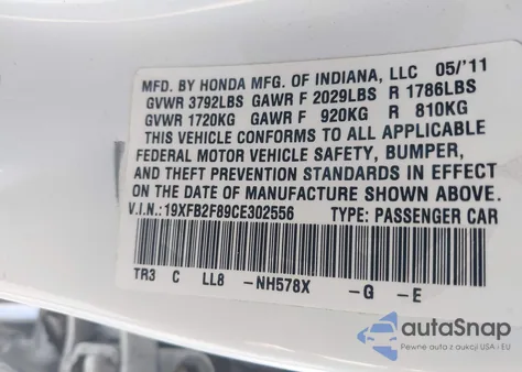 2012 Honda Civic Ex from USA, damaged, VIN 19XFB2F89CE302556